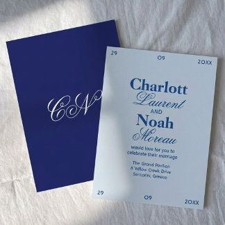 Fancy Cobalt Blau Chic Klassische Hochzeit Einladung