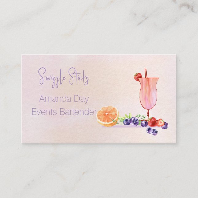 Fancy Cocktail Watercolor Bartender Business Card Visitenkarte (Vorderseite)