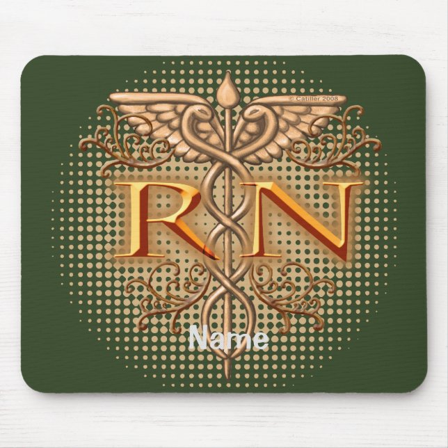 Fancy Copper Caduceus RN Krankenschwester Mousepad (Vorne)