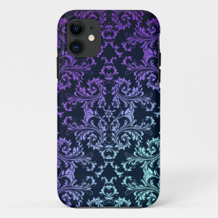 Fancy Damast Türkis Blau Lila Schwarz Case-Mate iPhone Hülle