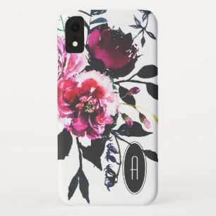 Fancy Deep Color Watercolor Purple Floral Monogram Case-Mate iPhone Hülle