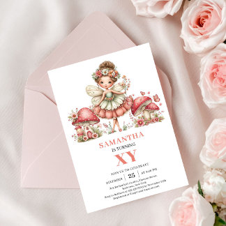 Fancy Fairy 4. Geburtstag Pastell Rosa Blumen Einl Einladung