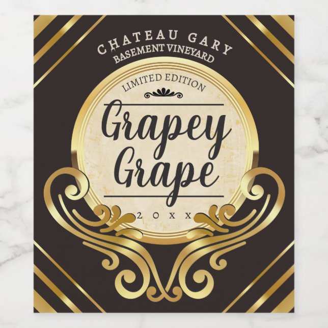 Fancy-falsches Gold Winzer selbstgemachte Weinhers Weinetikett (Einzelnes Label)