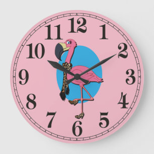 Fancy Flamingo Rund (Groß) Wanduhr