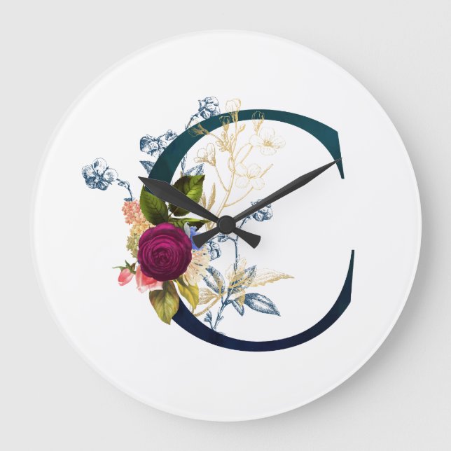 Fancy Floral Letter 'C' Große Wanduhr (Vorderseite)