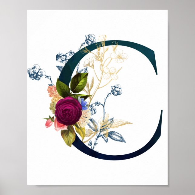 Fancy Floral Letter 'C' Poster (Vorne)