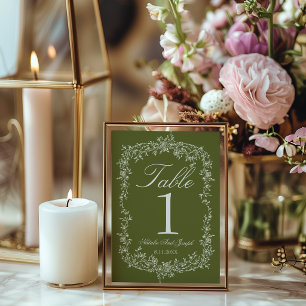 Fancy Floral Oliven Grün Hochzeit Tisch Nummer Einladung