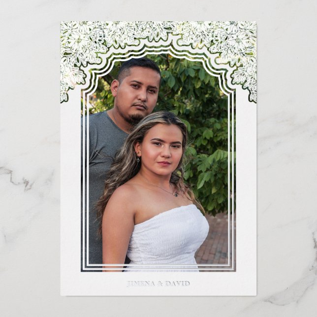 Fancy Frame Photo Wedding Flowers & Branches Folieneinladung (Vorderseite)