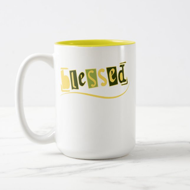 Fancy ''Gesegneter'' Text Zweifarbige Tasse (Links)