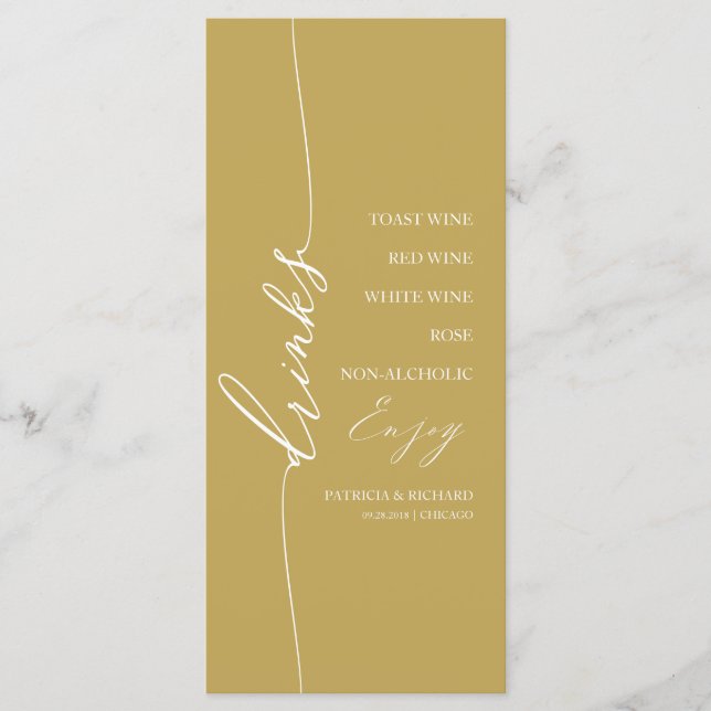 Fancy Gold 4x9 Wedding Drink Menu Card For Plate Menükarte (Vorderseite)