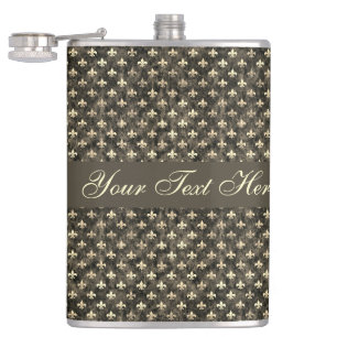 Fancy Gold Braun Fleur De Lis Vinyl ummantelte Fla Flachmann