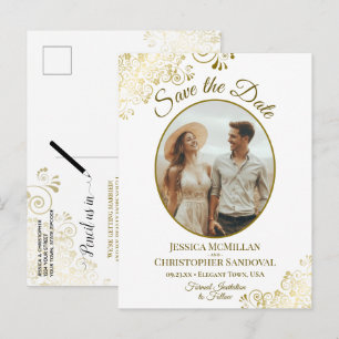 Fancy Gold Locken Hochzeit Terminankündigung Oval Ankündigungspostkarte