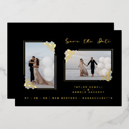 Fancy Golden Minimalist Branches 2 Photos Wedding Folieneinladung