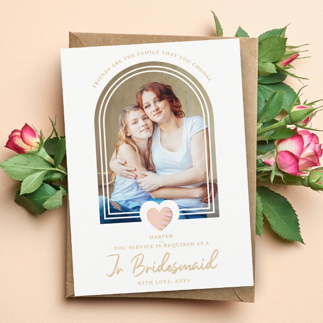 Fancy Jr Bridesmaid Pink Heart Foto vorschlagal Postkarte (Von Creator hochgeladen)