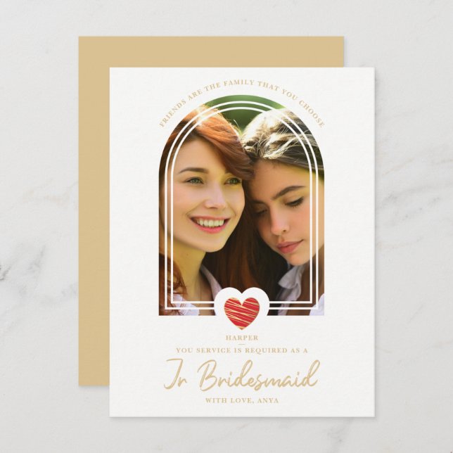 Fancy Jr Bridesmaid Red Heart Photo Proposal Postkarte (Vorne/Hinten)