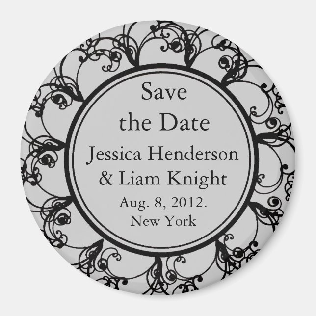 Fancy Monogram Save-the-Date-Magnet grau Magnet (Vorne)