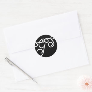 Fancy Monogram Schwarz und Weiß Runder Aufkleber