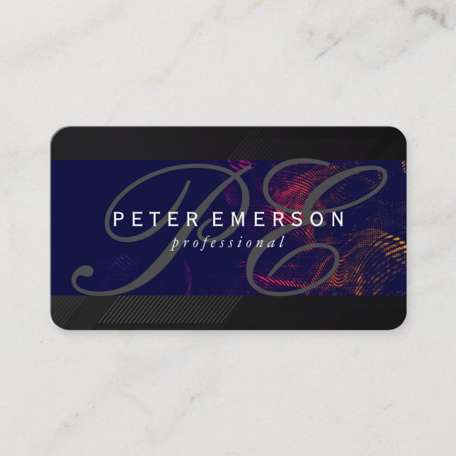 Fancy Monogram Sleek Schwarzes Design Visitenkarte (Vorderseite)