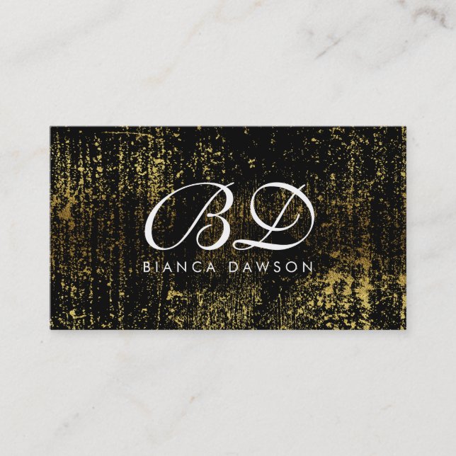 Fancy Monogramm Schrift Gold Grunge Visitenkarte (Vorderseite)
