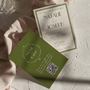 Fancy Old Money Olivgrün Luxus QR Code Hochzeit Einladung