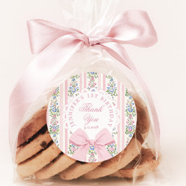 Fancy One Blush pink Bow birthday Thank you Runder Aufkleber