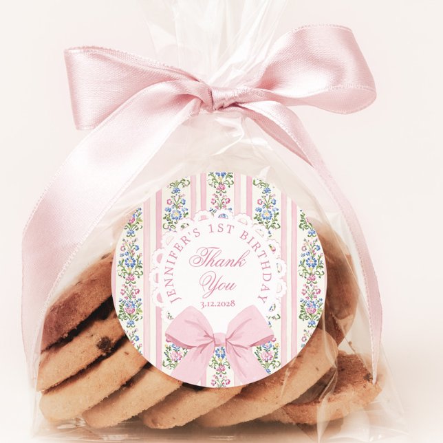 Fancy One Blush pink Bow birthday Thank you Runder Aufkleber (Von Creator hochgeladen)