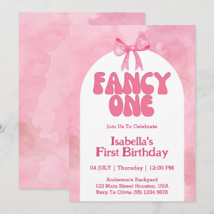 Fancy One Pink Bow Coquette Girl 1. Geburtstag  Einladung