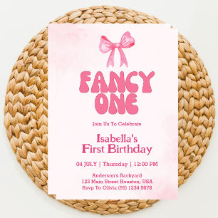 Fancy One Pink Bow Coquette Girl 1. Geburtstag  Einladung