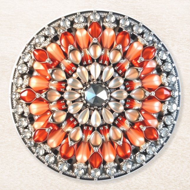 Fancy Orange Juwelen-Look Runder Pappuntersetzer (Vorderseite)