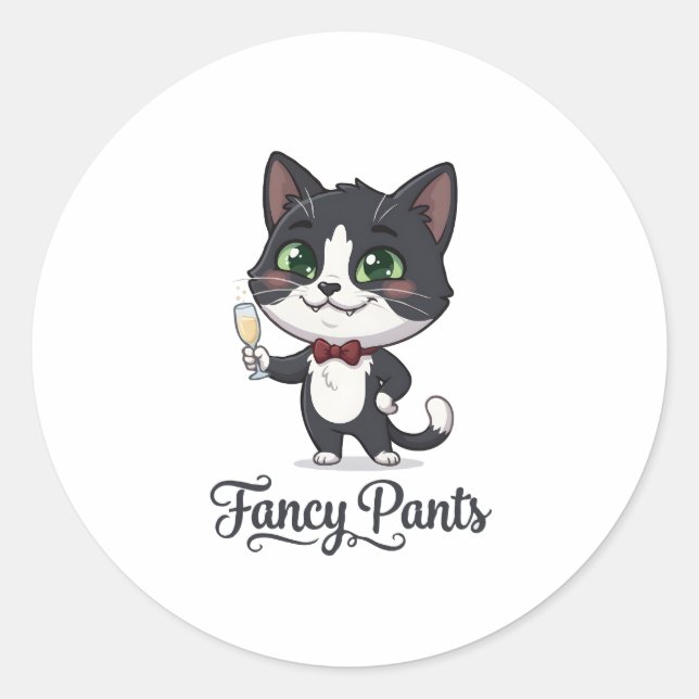 Fancy Pants Smoking-Katze Prost Runder Aufkleber (Vorderseite)