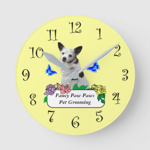 Fancy Pet Grooming Or Veterinarian Clock Runde Wanduhr