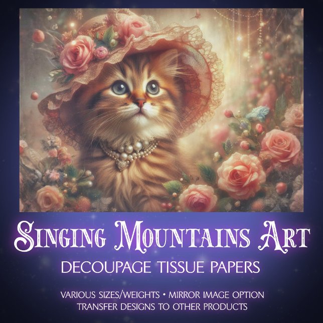 Fancy Pink Floral Shabby Chic Katze Decoupage Seidenpapier (Von Creator hochgeladen)