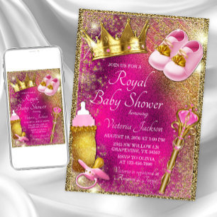 Fancy Pink Gold Prinzessin Baby Shower Einladung