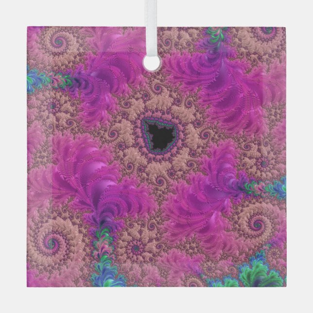 Fancy Pink Ostrich Feathers Fractal Abstract Art Ornament Aus Glas (Vorderseite)
