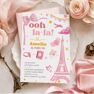 Fancy Pink Paris Eiffelturm Einladung Gingham