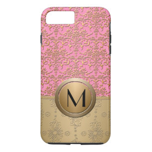 Fancy Pink und Gold Monogramm Damast-Muster Case-Mate iPhone Hülle
