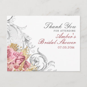 Fancy Pinke Blumige Hochzeitsshower Postkarte