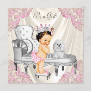 Fancy Princess Baby Shower Ivory Pink Chair Einladung