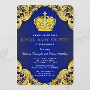 Fancy Prinz Baby Shower Blau und Gold Einladung