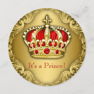 Fancy Prinz Baby Shower Rot und Gold Einladung
