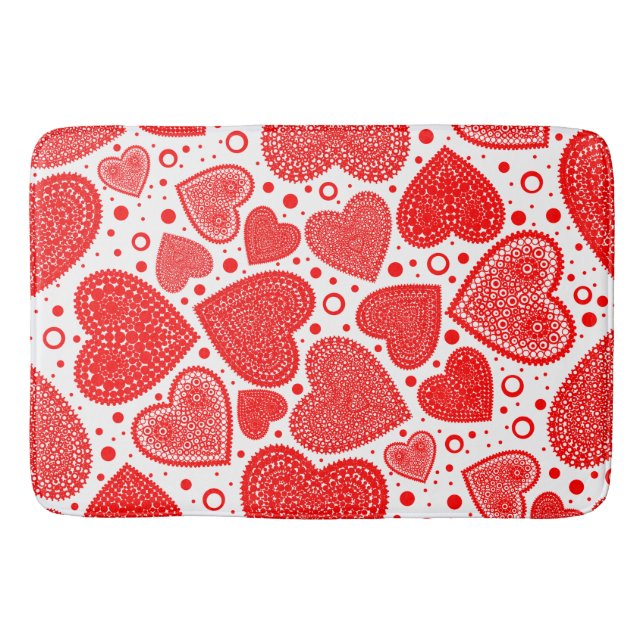 Fancy Red Hearts and Dots Pattern Badematte (Vorderseite)