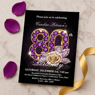 Fancy Regal Rose Amethyst Gold 80. Geburtstag Einladung