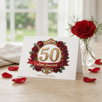 Fancy rote Rosen-Gold-Ornamentrahmen 50. Hochzeits