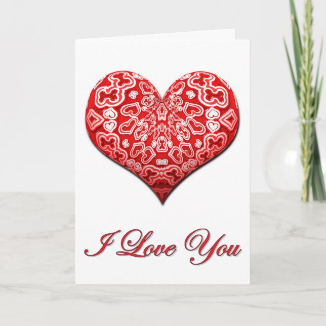 Fancy rotes Herz Valentinstag Feiertagskarte (Vorderseite)
