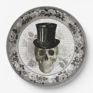 Fancy-Schädel mit Zylinder Vintage-Halloween-Papie Pappteller
