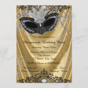 Fancy Schwarze und Goldene Maskenparty Einladung
