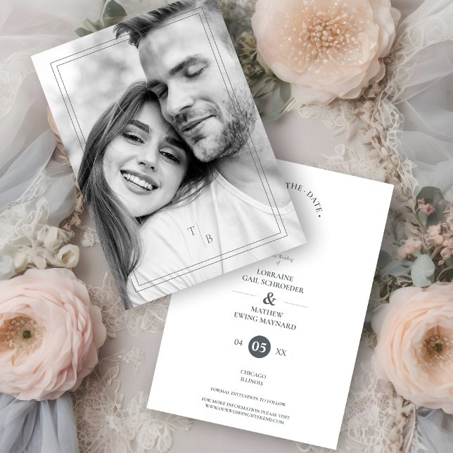 Fancy Simple Chic Initials  Modern Photo Couple  Save The Date (Fancy Simple Chic Initials Modern Photo Couple Save the Date Card with Envelope.)