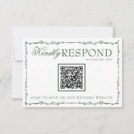 Fancy Smaragdgrüne Zweige Boho QR-Code Hochzeit RSVP Karte