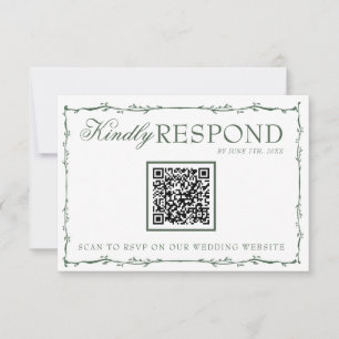 Fancy Smaragdgrüne Zweige Boho QR-Code Hochzeit RSVP Karte