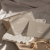 Fancy Soft Taupe Floral Boho Hochzeit RSVP